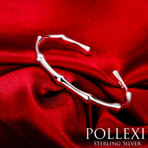 925 STERLING SILVER Plated Bangle BAMBOO Cuff Brac - Picture 9 of 12